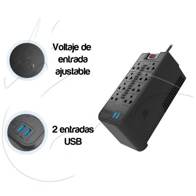Estabilizador Forza FVR-1222 USB 8 tomas 1200VA / 600W