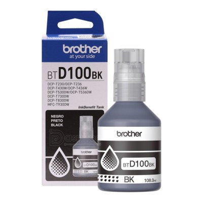 Botella de Tinta Original Brother BTD100BK Negro, 108ml, Rendimiento (7,500 Págs al 5%), Compatible Serie T