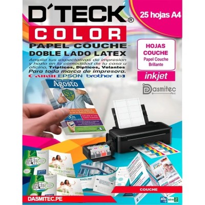 Papel Couche Doble Latex Dteck A4 25 Hojas 135gr para Inkjet