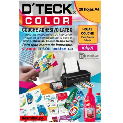 Papel Couche Adhesivo Dteck A4 20 hojas 135 gr para Inkjet