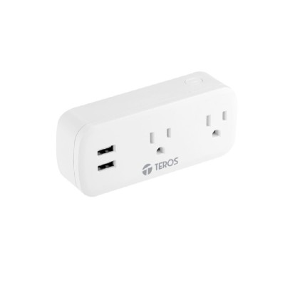 Tomacorriente inteligente TEROS TE9102W, incluye 2 x tomas / 2 x USB / Wi-Fi, color blanco