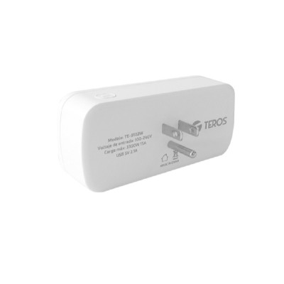Tomacorriente inteligente TEROS TE9102W, incluye 2 x tomas / 2 x USB / Wi-Fi, color blanco