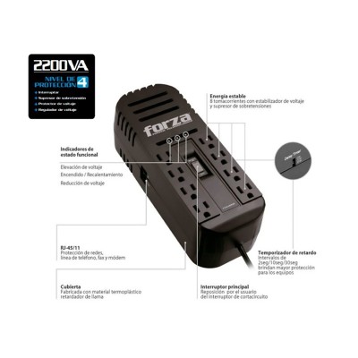 ESTABILIZADOR FORZA 2200VA FVR-2202 8 OUT