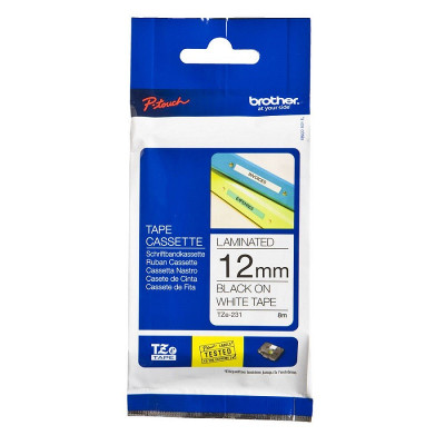 Cinta Brother TZE-231 Negro Sobre Blanco 12mm x 8m