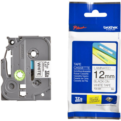 Cinta Brother TZE-231 Negro Sobre Blanco 12mm x 8m