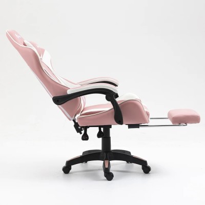 Silla Gamer Ergonómica Dreizt Shine Series Rosada Con  Posapies Reclinable