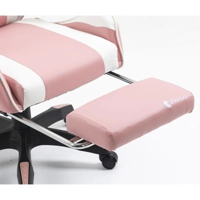 Silla Gamer Ergonómica Dreizt Shine Series Rosada Con  Posapies Reclinable