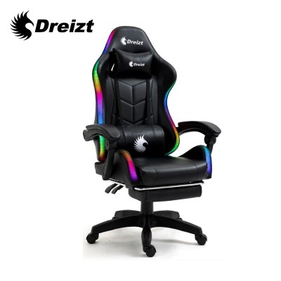 Silla Gamer Ergonómica Dreizt Shine RGB Series Negro Luces Con Posapies  Reclinable