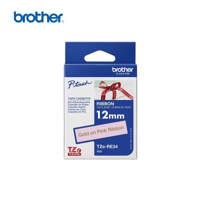 CINTA BROTHER TEXTIL TZERE34 DORADA SOBRE ROSA 12MM X 4M
