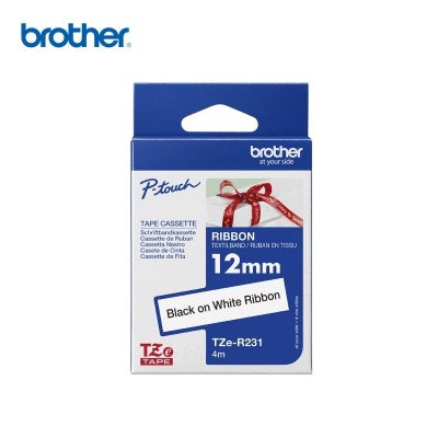 CINTA BROTHER TEXTIL TZER231 NEGRO SOBRE BLANCO 12MM X 4M