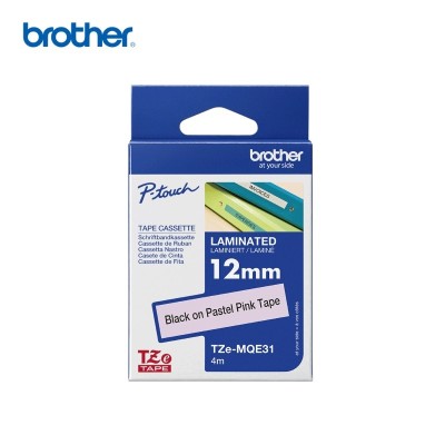 CINTA BROTHER LAMINADA TZEMQE31 NEGRO SOBRE ROSA PASTEL 12MM X 4M