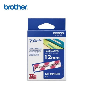 CINTA BROTHER LAMINADA TZEMPRG31 NEGRO SOBRE ROJO AJEDREZ 12MM X 4M