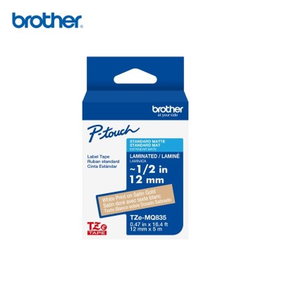 Cinta Brother TZe-MQ835, 12mm x 5m, Laminada Dorado Satinado