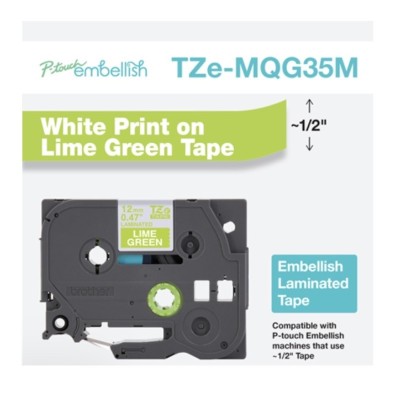 CINTA BROTHER LAMINADA TZEMQG35M BLANCO SOBRE VERDE LIMA 12MM X 4M