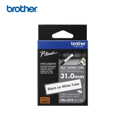 Cinta Termocontraible Brother HSE-261E Negro Sobre Blanco 31mm x 1.5m
