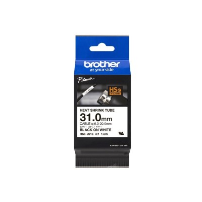 Cinta Termocontraible Brother HSE-261E Negro Sobre Blanco 31mm x 1.5m