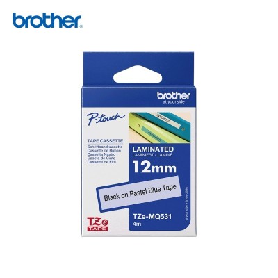 CINTA BROTHER LAMINADA TZEMQ531 NEGRO SOBRE AZUL PASTEL 12MM X 4M