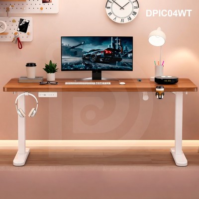 Escritorio Eléctrico DP Gamer IC04 Brown Altura Regulable 140x60 Base Blanca