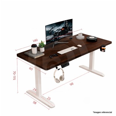 Escritorio Eléctrico DP Gamer IC04 Brown Altura Regulable 140x60 Base Blanca
