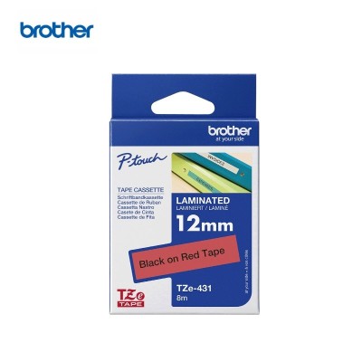 Cinta Brother TZE-431 Negro Sobre Rojo 12mm x 8m