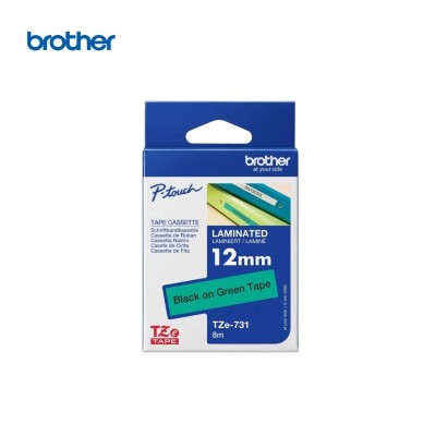 Cinta Brother TZE-731 Negro Sobre Verde 12mm x 8m