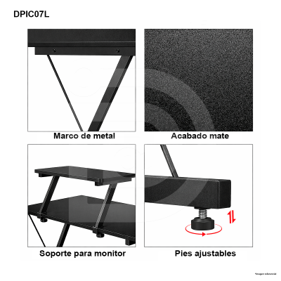 Escritorio en L DP Gamer IC07 Negro para Computadora 130x130