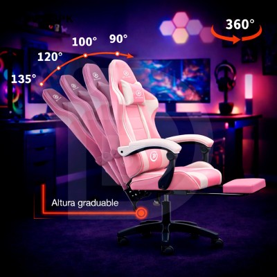 Silla DP Gamer IC03 Rosado  con Reposapiés y Reclinable