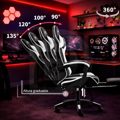 Silla DP Gamer IC03 Blanco con Reposapiés y Reclinable