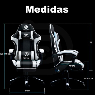 Silla DP Gamer IC03 Blanco con Reposapiés y Reclinable
