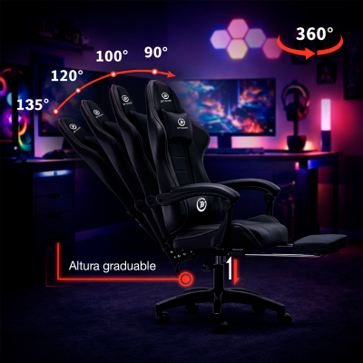 Silla DP Gamer IC03 Negro con Reposapiés y Reclinable