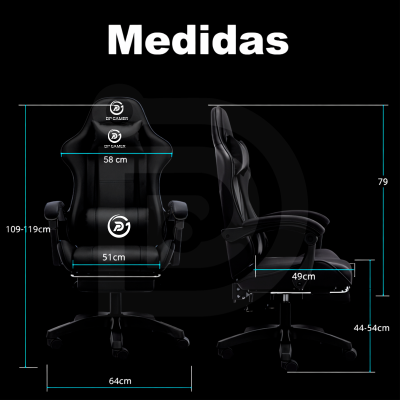 Silla DP Gamer IC03 Negro con Reposapiés y Reclinable