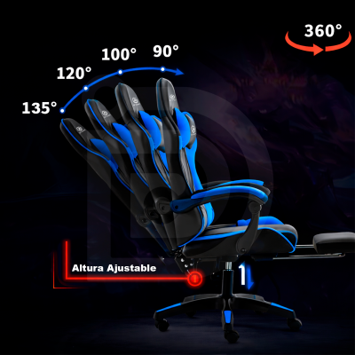Silla DP Gamer IC03 Azul con Reposapiés y Reclinable