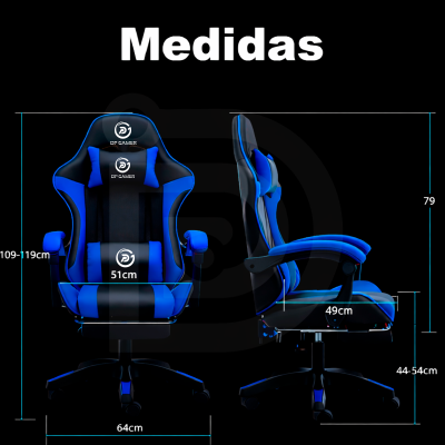Silla DP Gamer IC03 Azul con Reposapiés y Reclinable