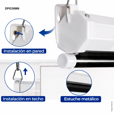 Ecran Manual DP Gamer IC08 de 120 Pulgadas con Ganchos