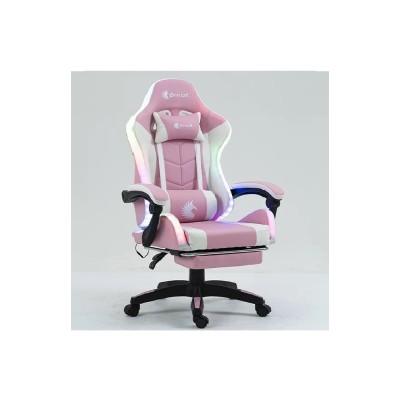 Silla Gamer Ergonómica Dreizt Shine RGB Series Rosado Luces Con Posapies  Reclinable