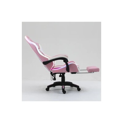 Silla Gamer Ergonómica Dreizt Shine RGB Series Rosado Luces Con Posapies  Reclinable