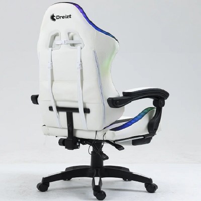 Silla Gamer Ergonómica Dreizt Shine RGB Series Blanco Luces Con Posapies Reclinable