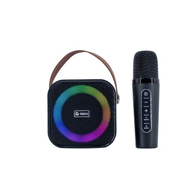Parlante Karaoke Inalámbrico TEROS TE-6013N, BT 5.4, 10W, USB, Iluminación LED, Negro