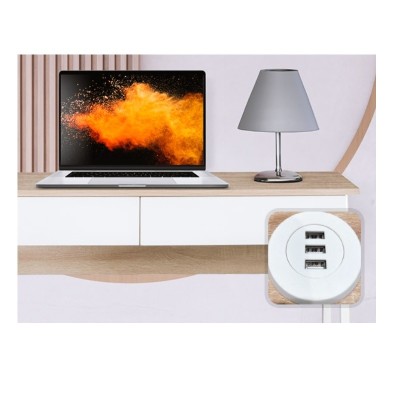 Mesa de Escritorio Xtech - Desk Sgl Lvl XTF-CD206,  2 Gavetas y puertos USB, Estructura de metal blanco y tabla color Haya