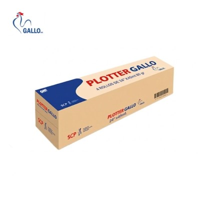 Rollo de papel Plotter Bond Gallo, 80gr, 24 pulgadas x 45 metros, Núcleo 2"