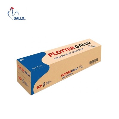 Rollo de papel Plotter Bond Gallo 80gr, 36 pulgadas x 45 metros, Núcleo 2"
