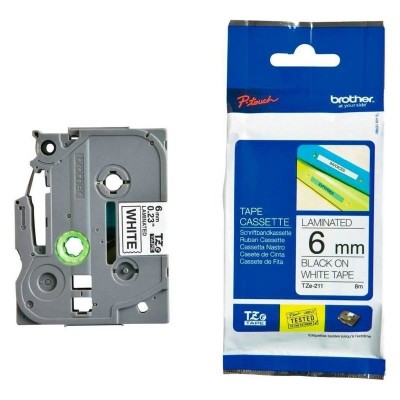Cinta Brother TZE-211 Negro Sobre Blanco 6mm x 8m
