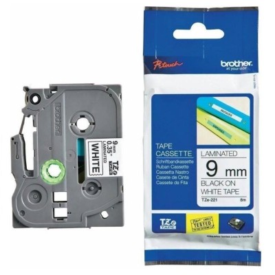 Cinta Brother TZE-221 Negro Sobre Blanco 9mm x 8m