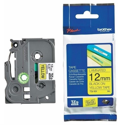 Cinta Brother TZE-631 Negro Sobre Amarillo 12mm x 8m