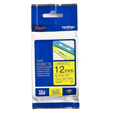 Cinta Brother TZE-631 Negro Sobre Amarillo 12mm x 8m