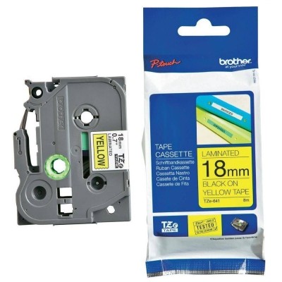 Cinta Brother TZE-641 Negro Sobre Amarillo 18mm x 8m