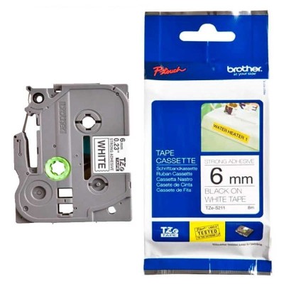 Cinta SuperAdhesivo Brother TZE-S211 Negro Sobre Blanco 6mm x 8m