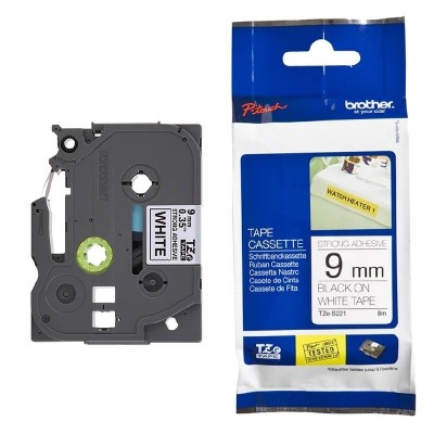 Cinta SuperAdhesivo Brother TZE-S221 Negro Sobre Blanco 9mm x 8m
