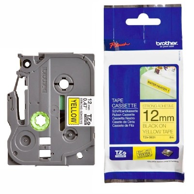 Cinta SuperAdhesivo Brother TZE-S631 Negro Sobre Amarillo 12mm x 8m