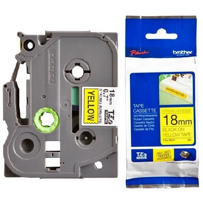 Cinta SuperAdhesivo Brother TZE-S641 Negro Sobre Amarillo 18mm x 8m